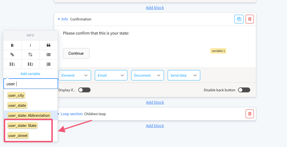 Dropdown of all 50 states